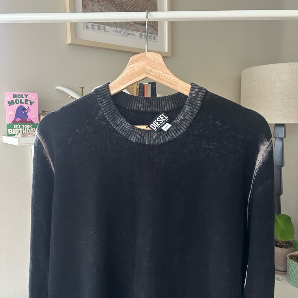 Diesel Men's Black Crewneck Sweater with washed effect